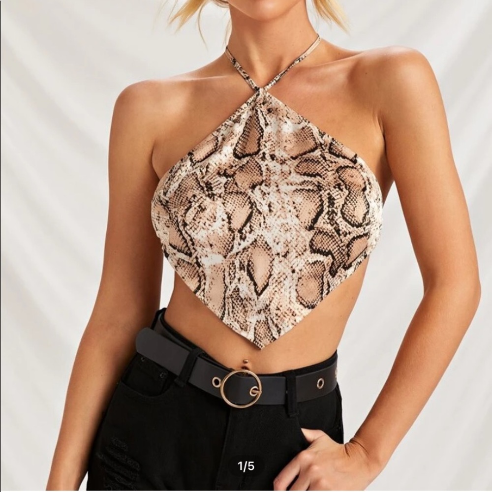 Snake skin crop halter top